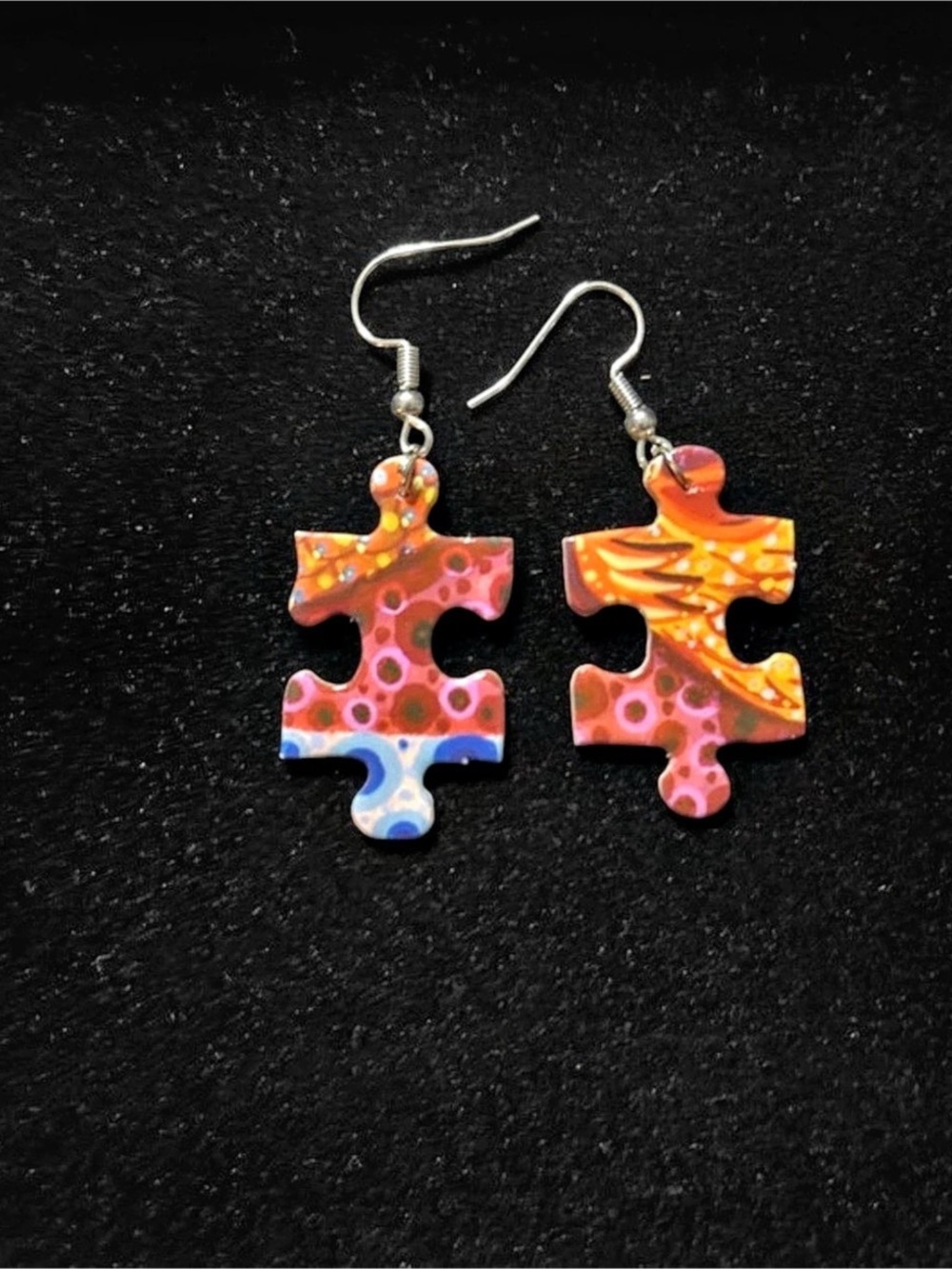 Puzzle Piece Earrings in Orange & Pink